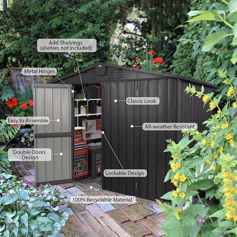Ning Outdoor Storage Shed, Metal Garden Shed For Bike, Trash Can
